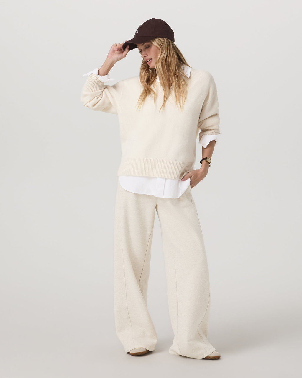 Émilie Cashmere Oversized V-Neck | Porcelain