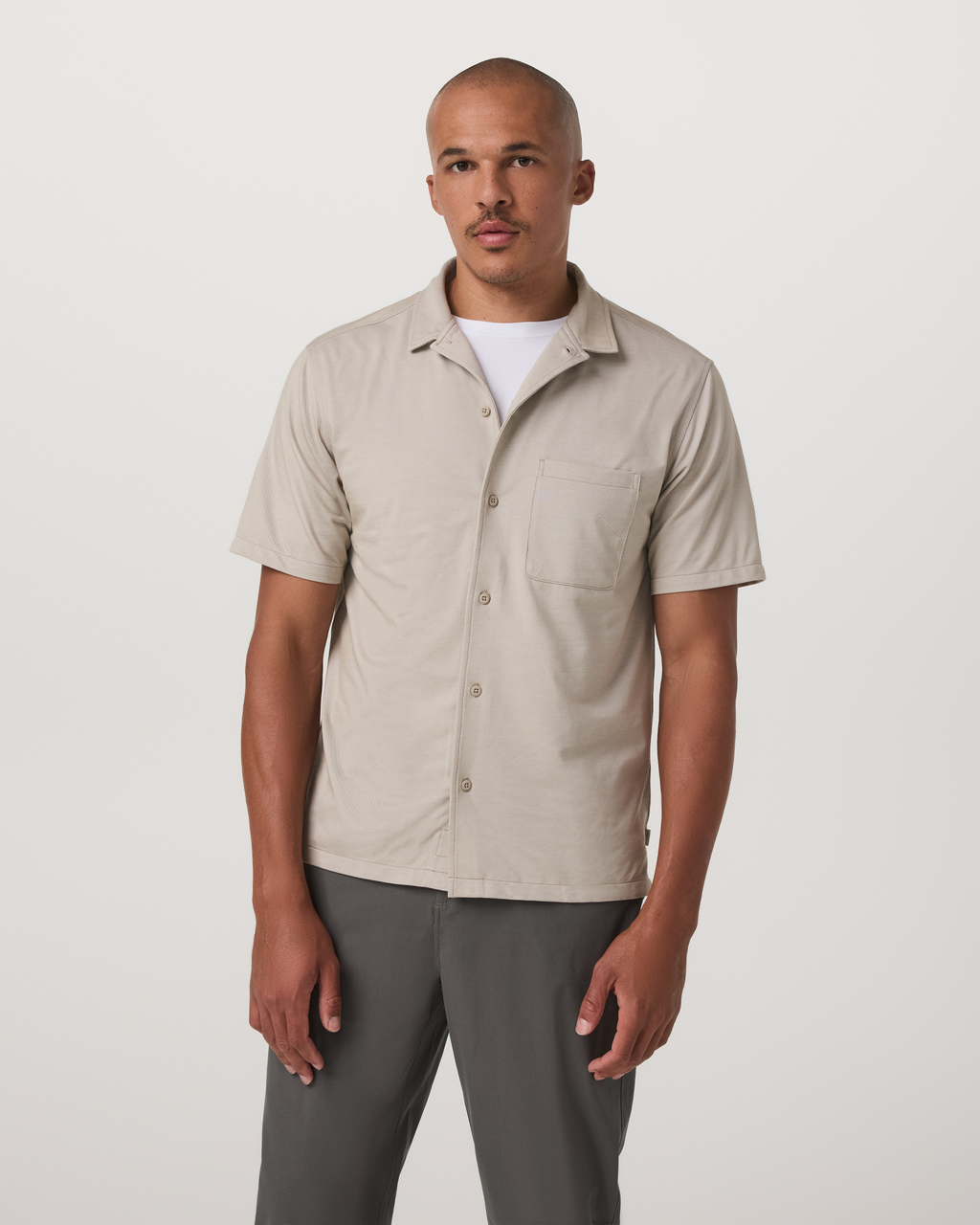 Short Sleeve Knit Oxford Camp Collar Button Down | Truffle