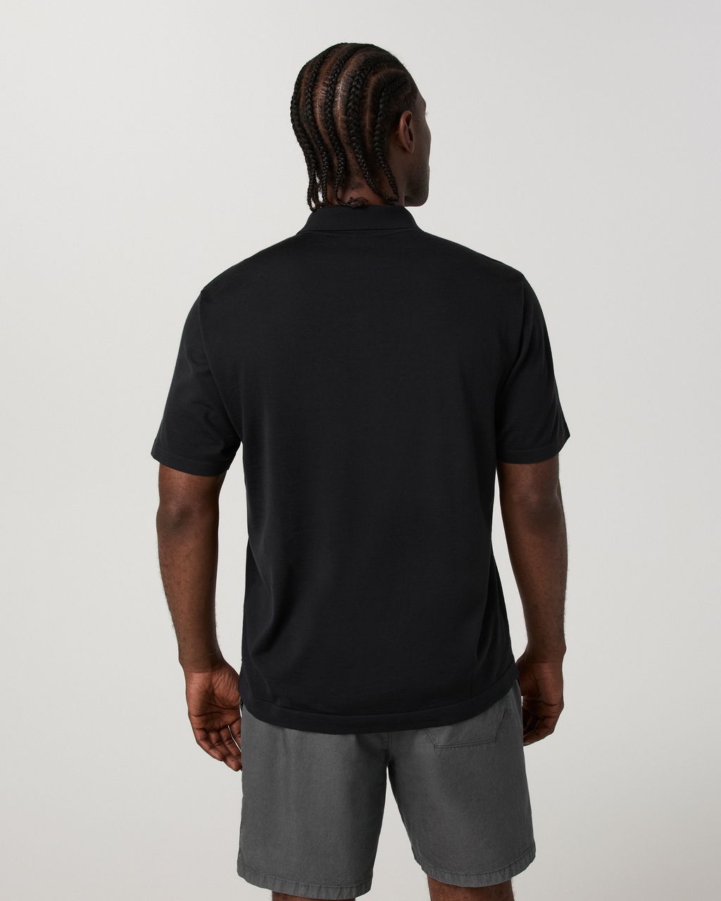 Short Sleeve Merino Wool Sweater Polo | Black