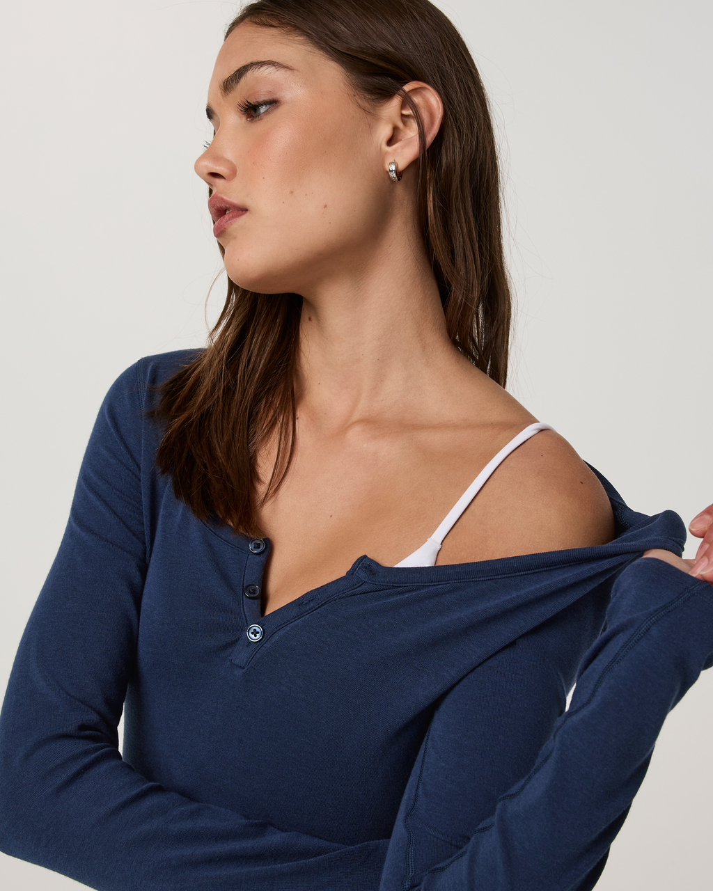 Long Sleeve Everyday Cotton Stretch Henley | Blue Coast
