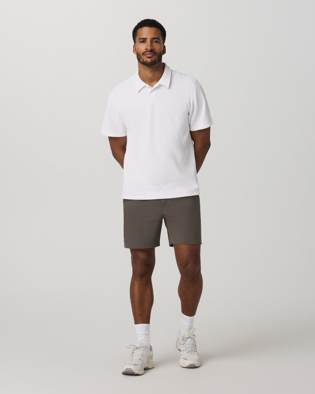Short Sleeve Lightweight Tech Waffle Polo - Relaxed Fit | White