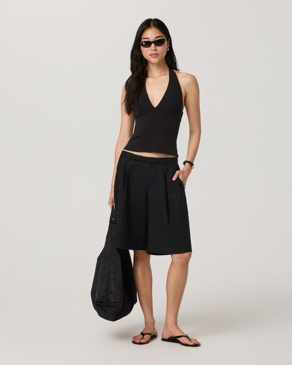 Everyday Cotton Stretch Plunge Halter | Black