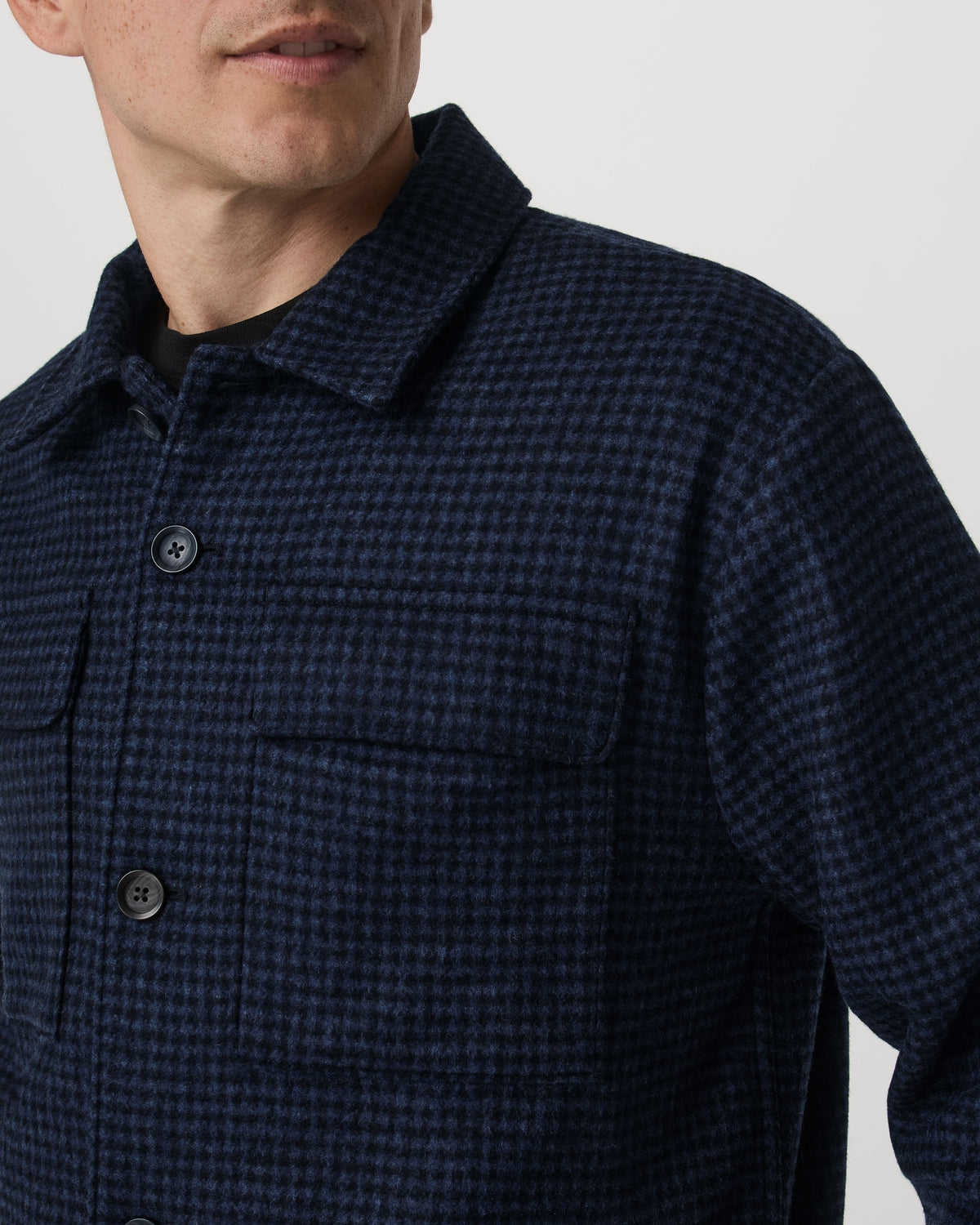 Ridge Natural Shirt Jacket | Navy Houndstooth
