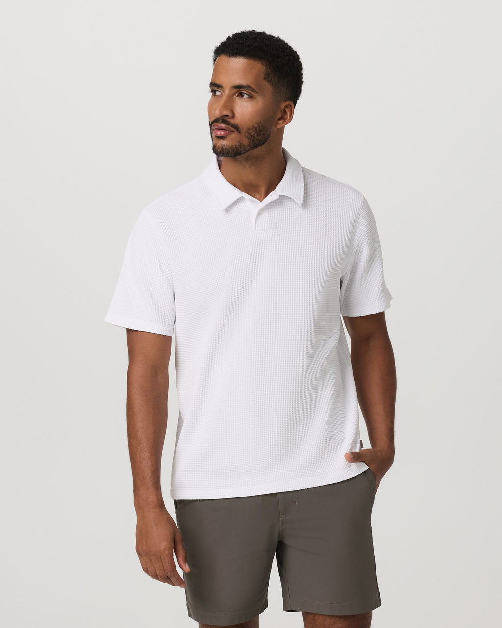 Short Sleeve Lightweight Tech Waffle Polo - Relaxed Fit | White
