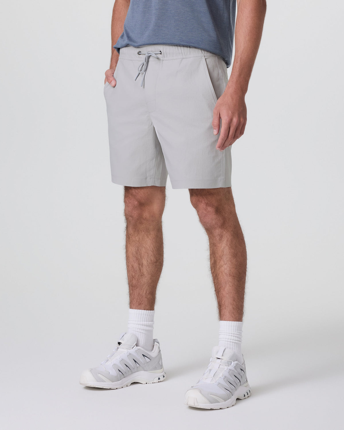 Cascade Crinkle Elastic Waist Short 8" | Fog