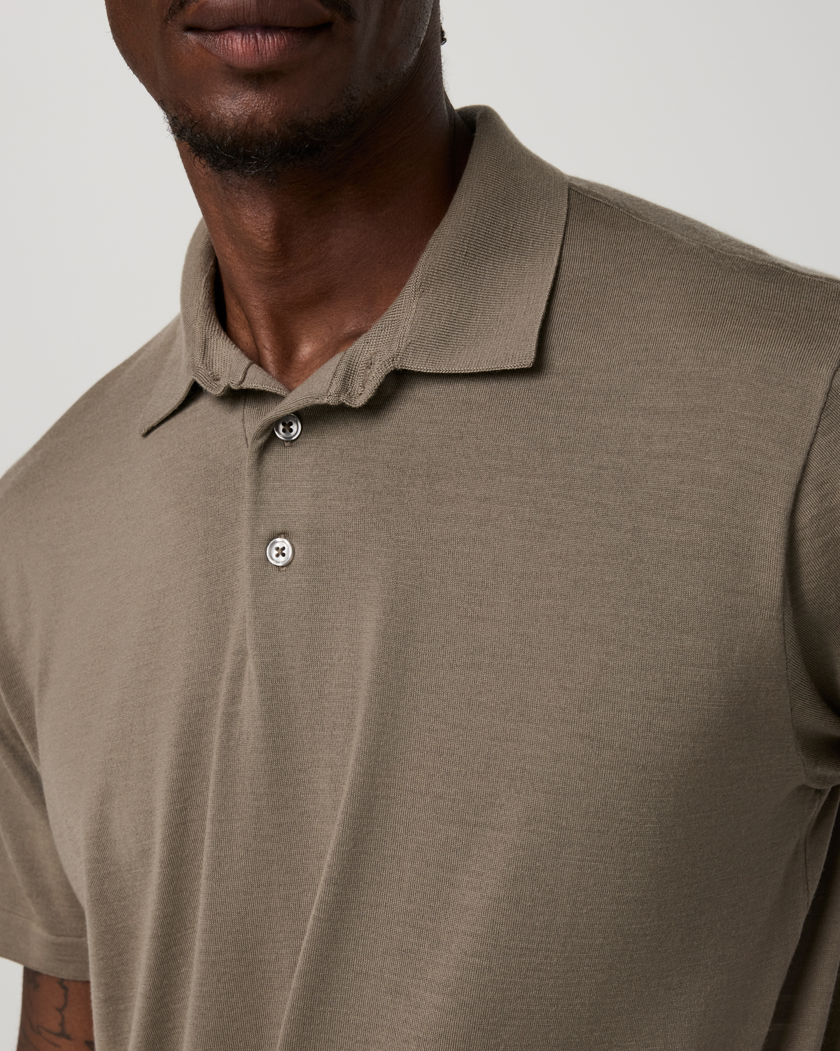 Short Sleeve Merino Wool Sweater Polo | Taupe