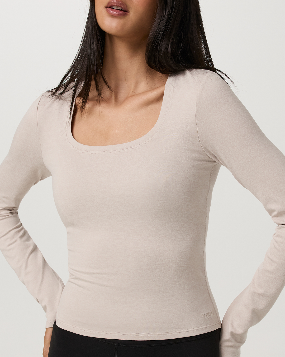 Long Sleeve Halo Essential Scoop | Ecru Heather Tonal