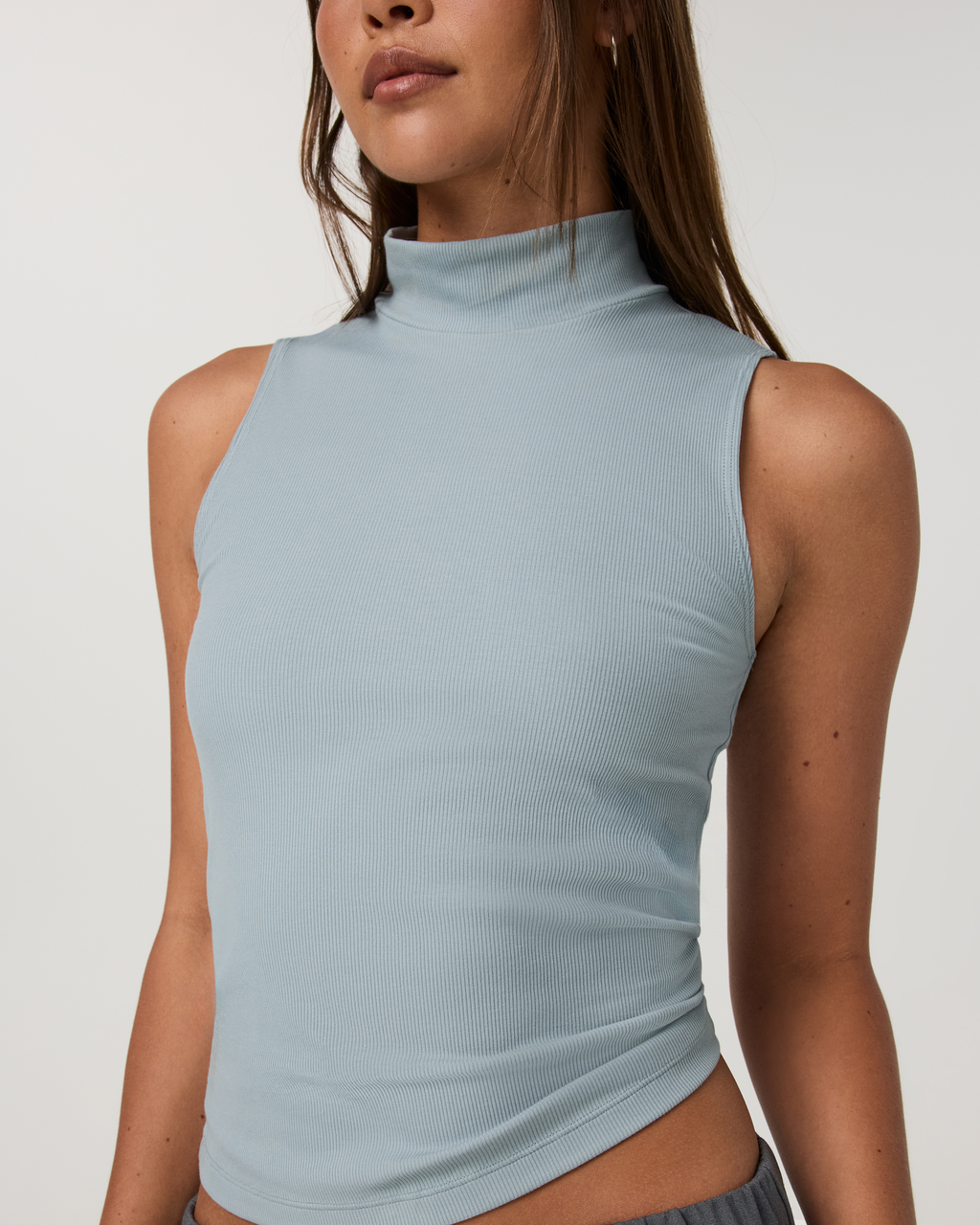 Cottony Rib Mock Neck Tank | Raindrop