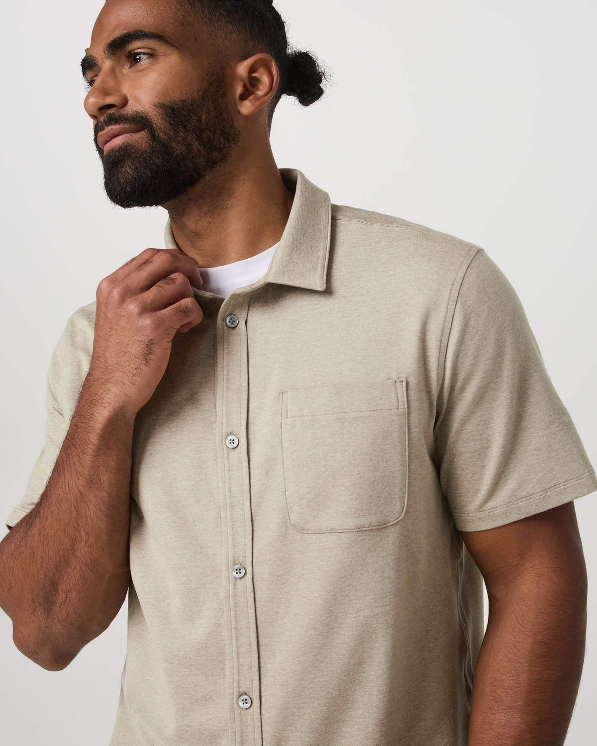 Short Sleeve Ponto Button Down Shirt | Truffle Heather