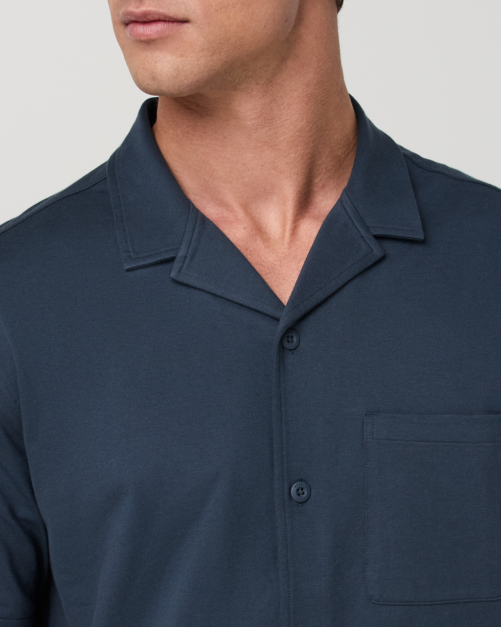Short Sleeve Knit Oxford Camp Collar Button Down | Ocean Blue