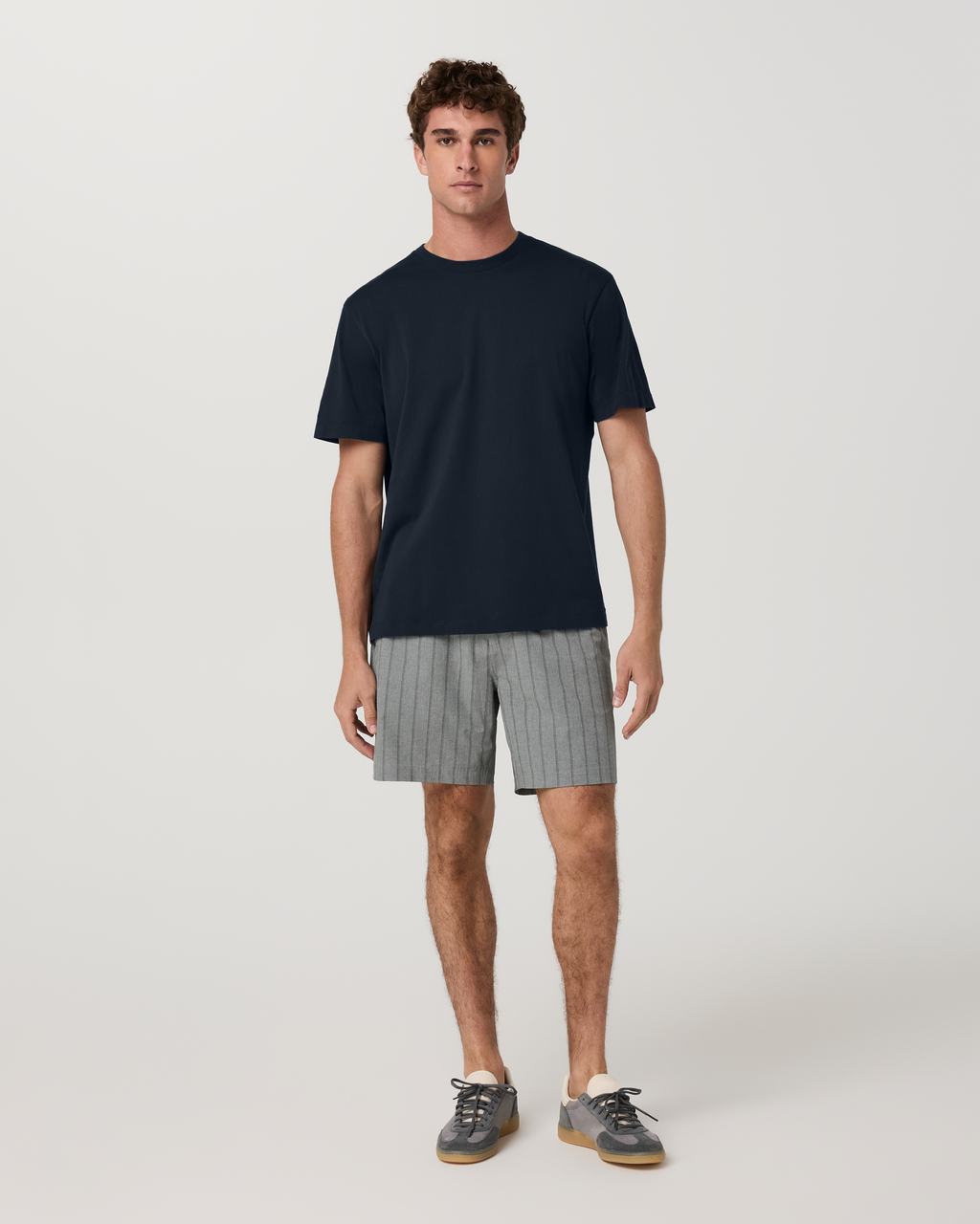 Aim Elastic Waist Short 7" | Concrete Marina Stripe Linen Texture