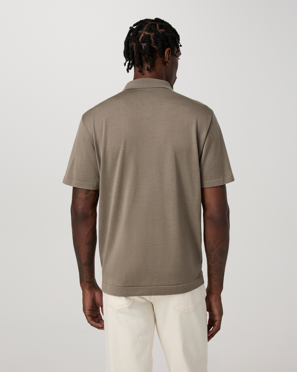 Short Sleeve Merino Wool Sweater Polo | Taupe