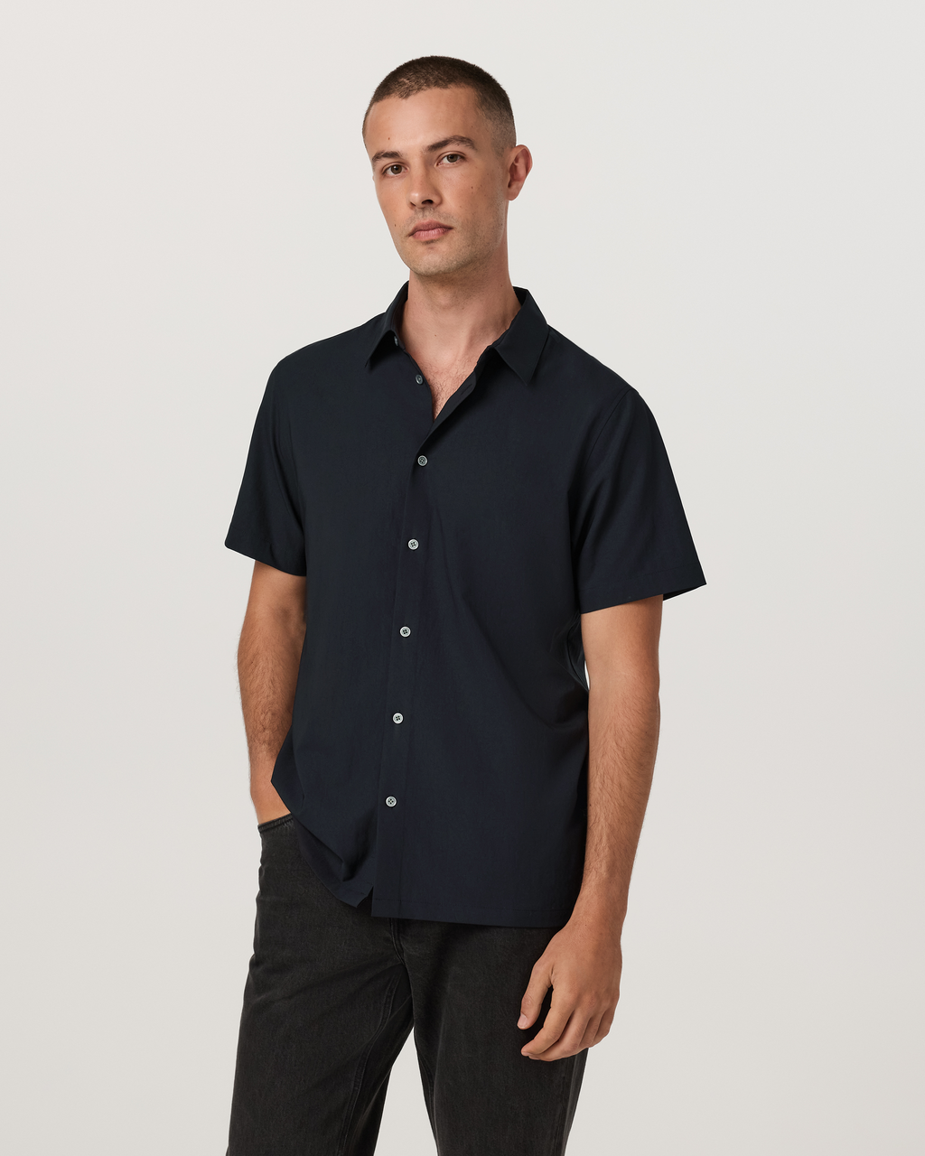 Short Sleeve Manhattan Button Down | Black