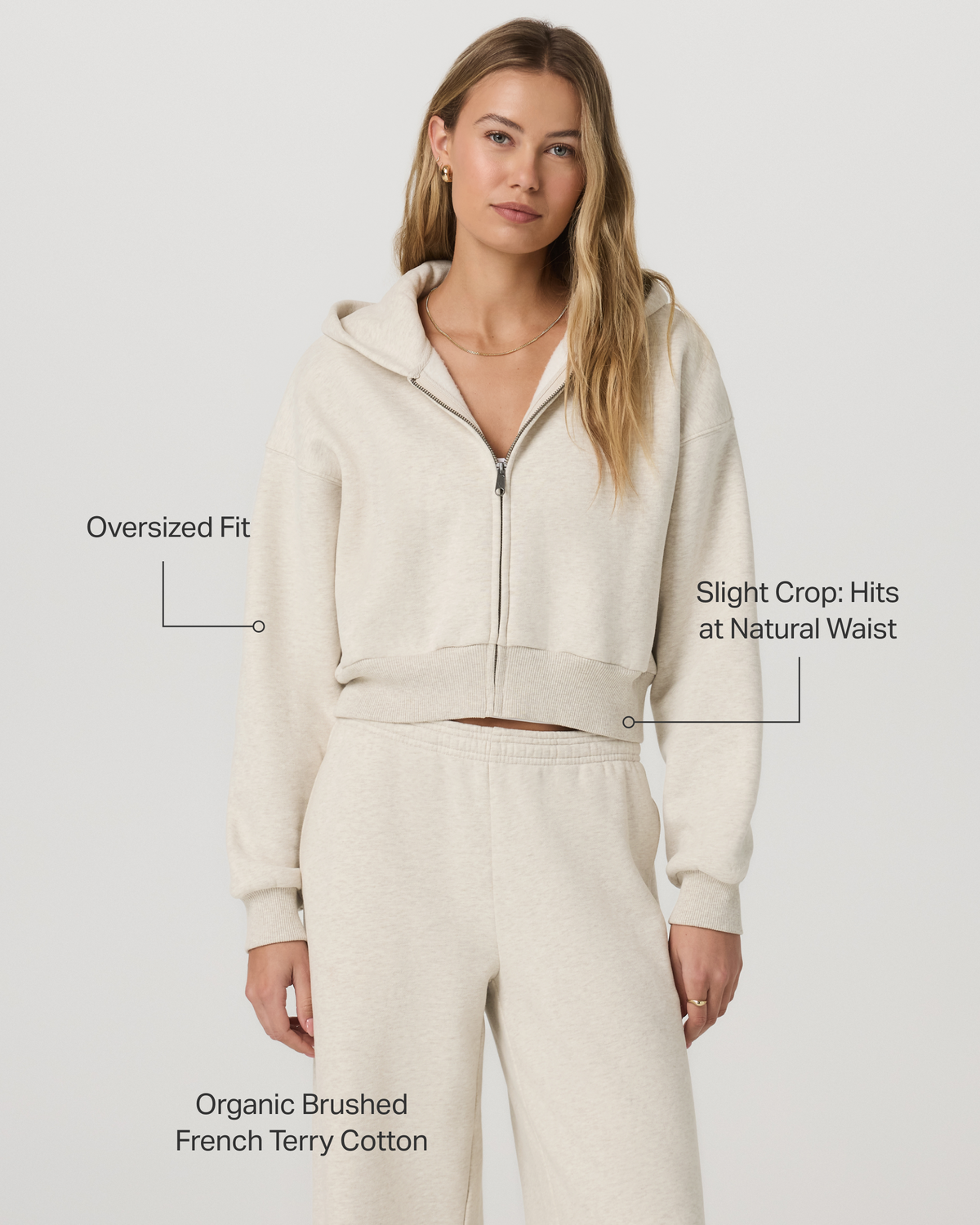 Restore Mini Full Zip Hoodie | Bone Heather