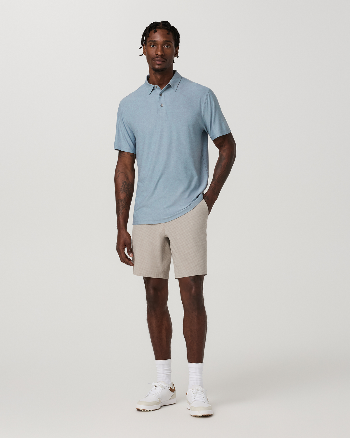 Aim Short 8" | Khaki Houndstooth Linen Texture