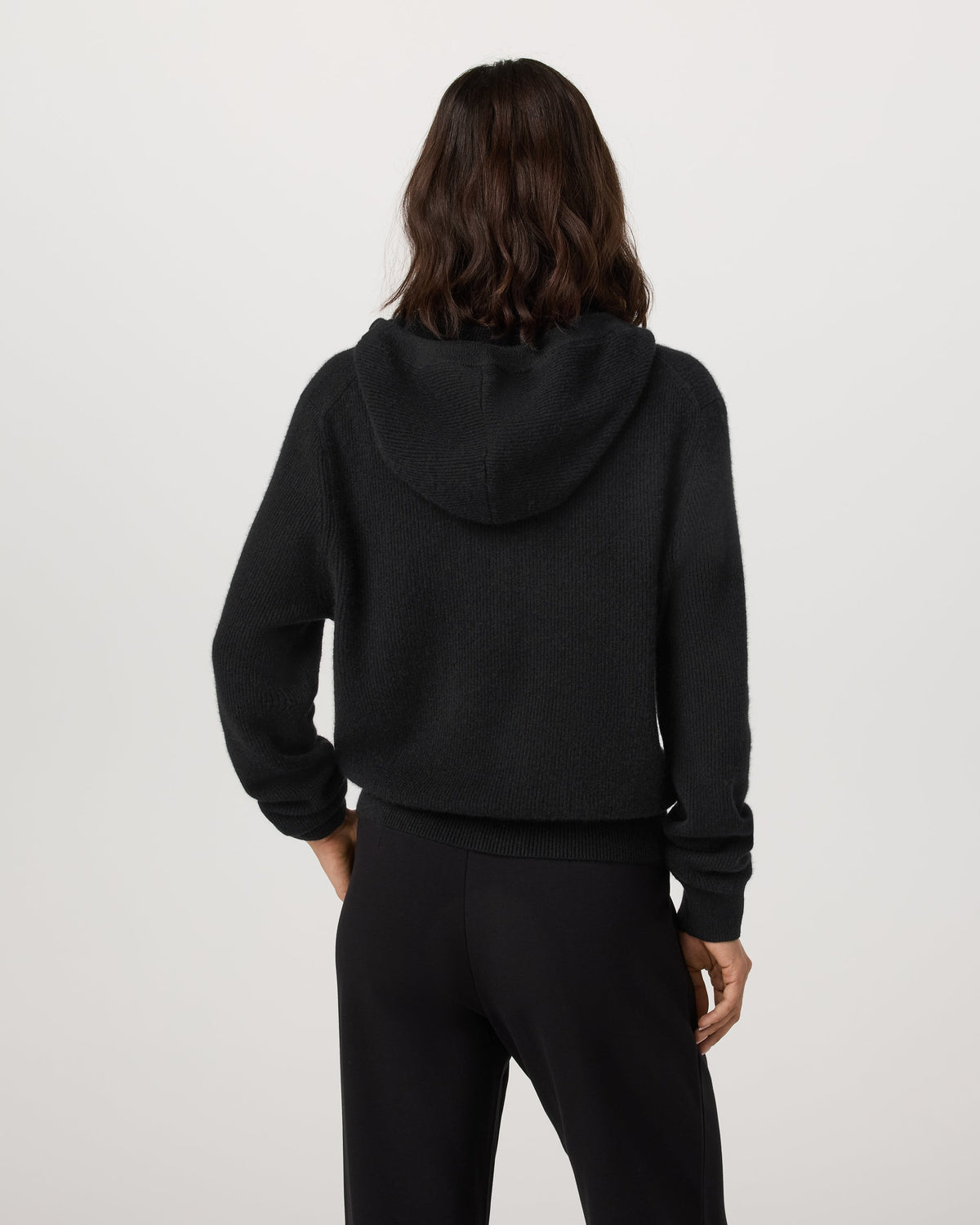 Émilie Full Zip Cashmere Rib Hoodie | Black