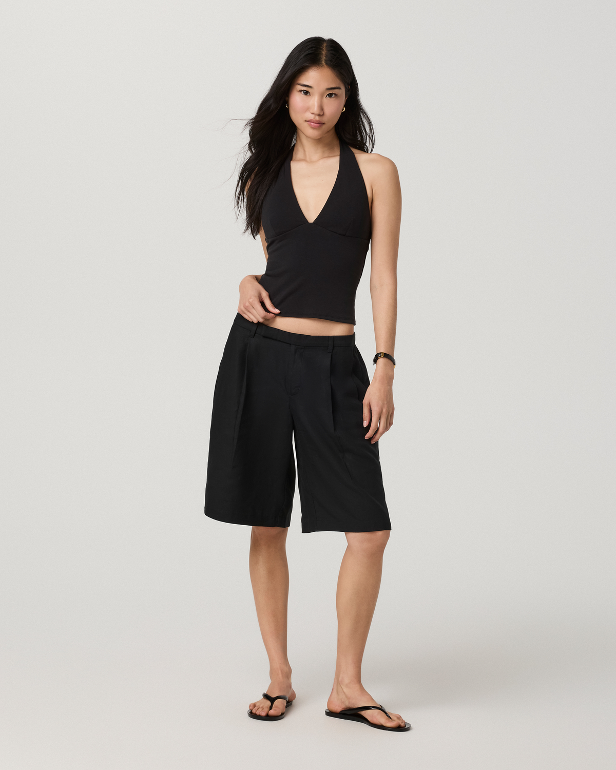Everyday Cotton Stretch Plunge Halter | Black