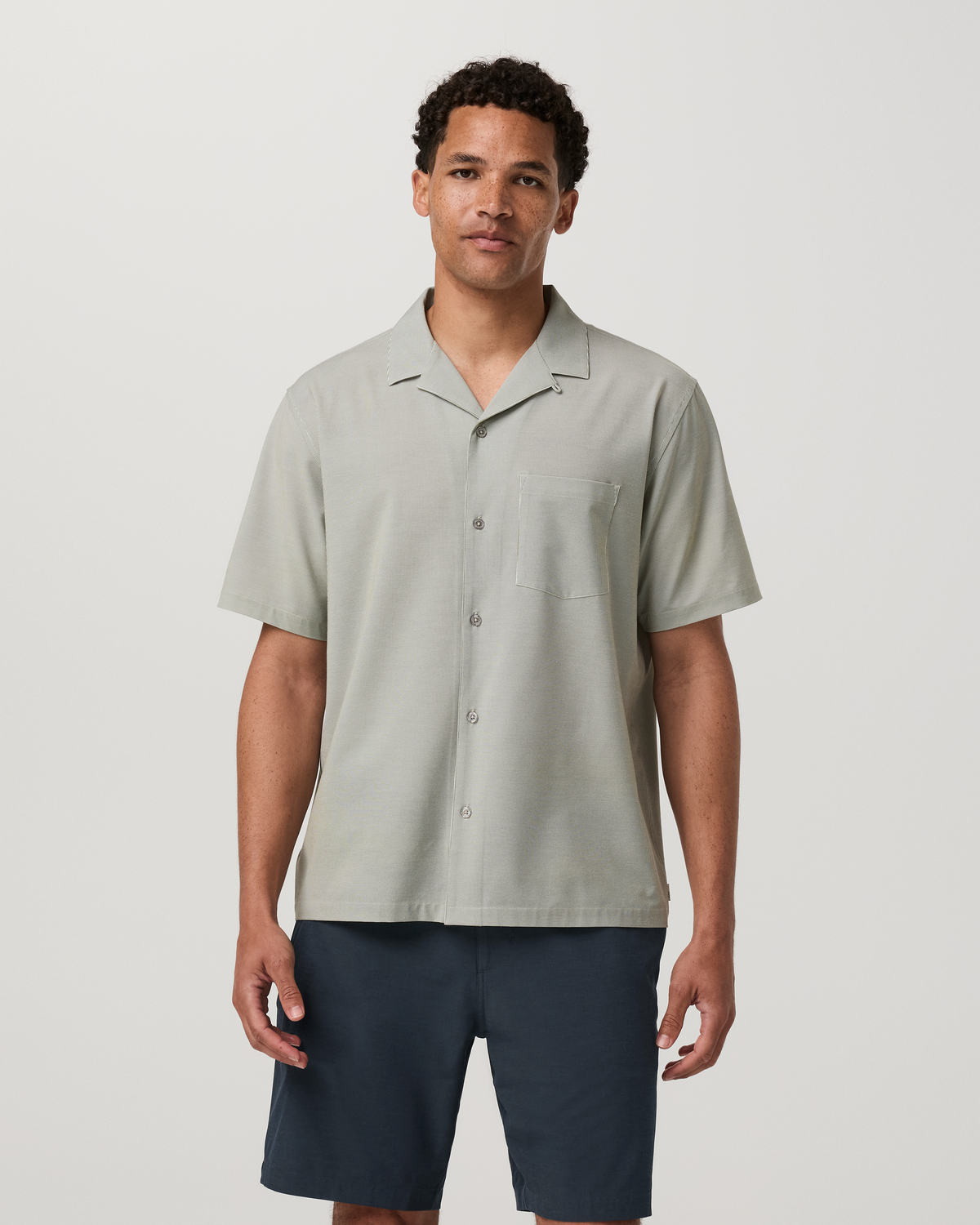 Short Sleeve Bridge Shirt - Camp Collar | Herb Micro Stripe
