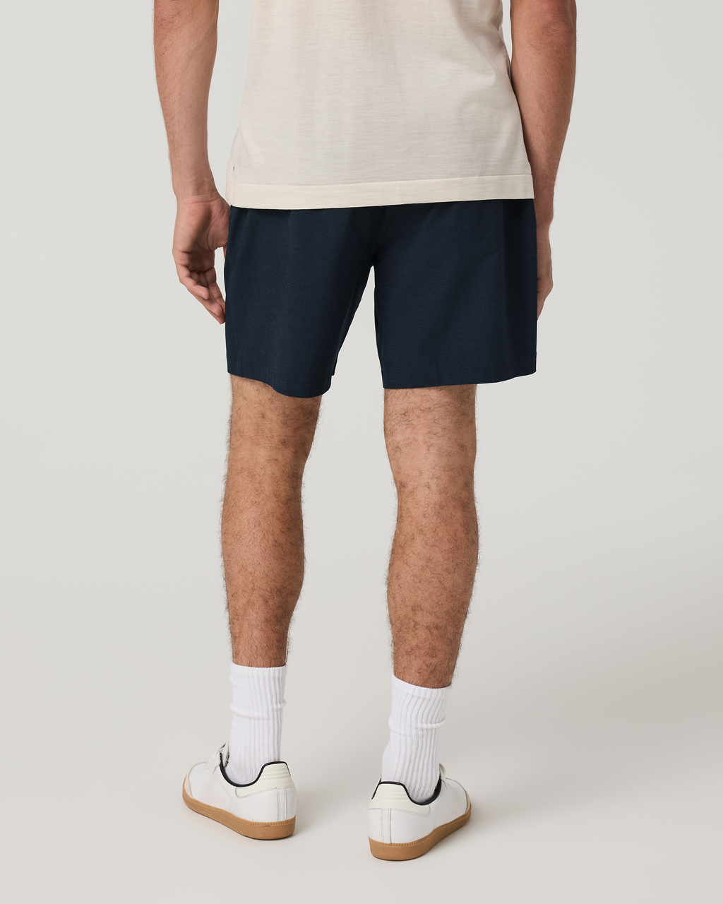 Aim Elastic Waist Short 7" | Navy Houndstooth Linen Texture