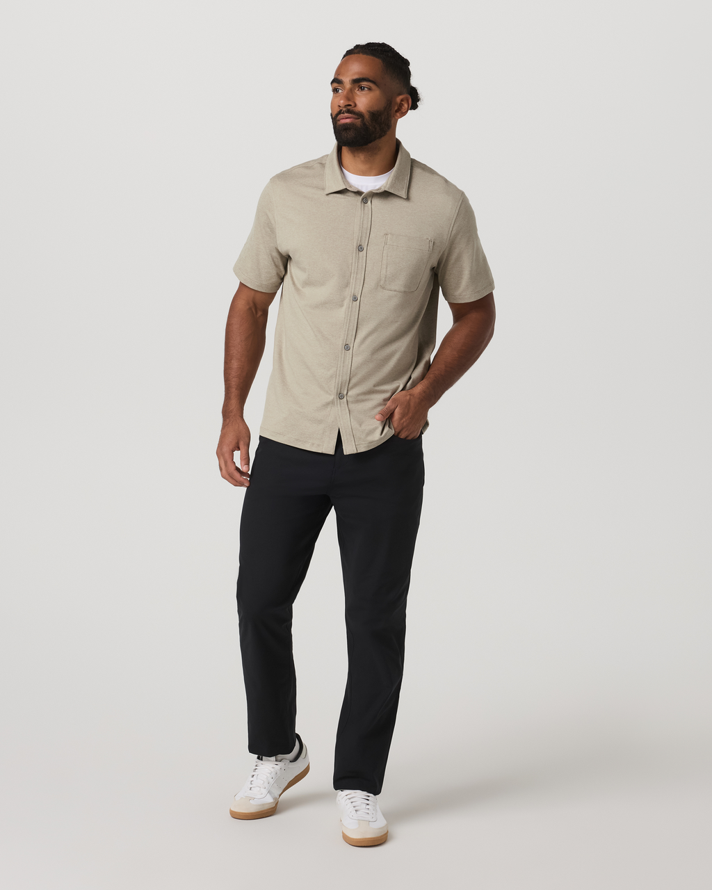 Short Sleeve Ponto Button Down Shirt | Truffle Heather
